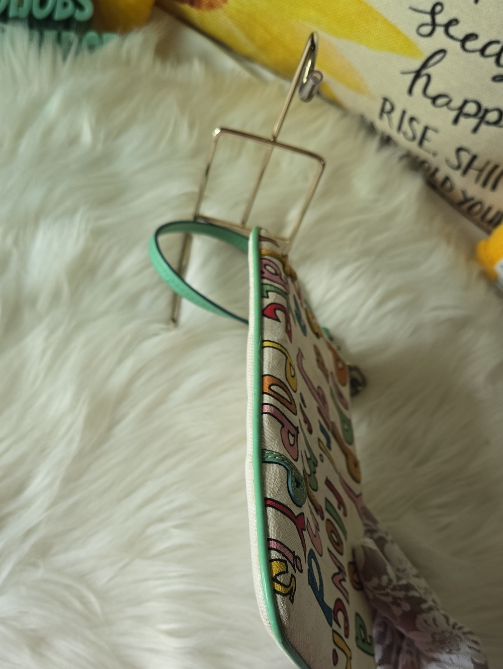 Coach POPPY Lettered Canvas Wristlet in Cream with Multicolor Raised Accents - Picture 6 of 16